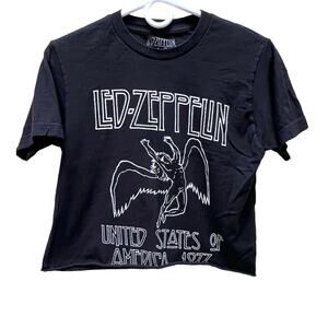 Led Zeppelin Rock & Roll Graphic Crop T-Shirt Womens Size S